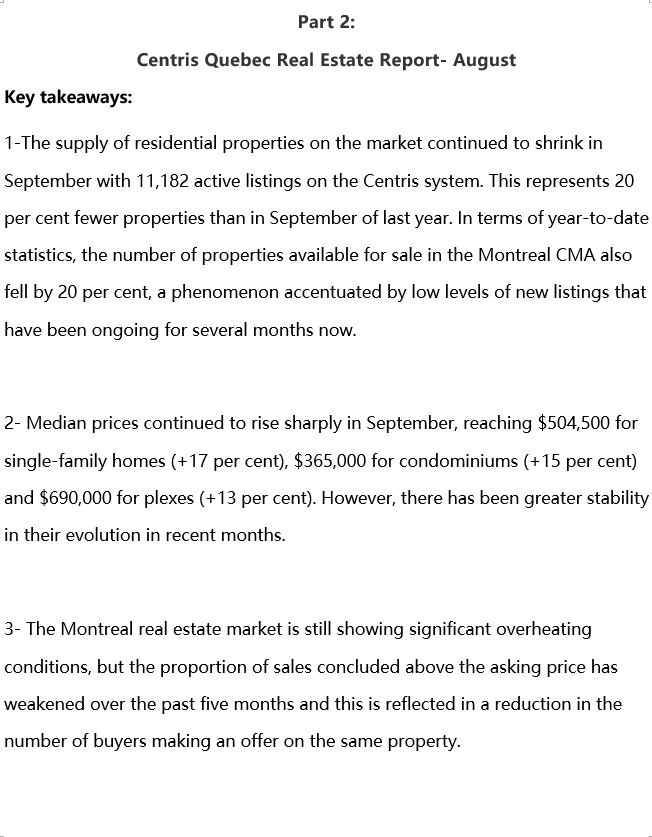 Real Estate residential Report September 2021